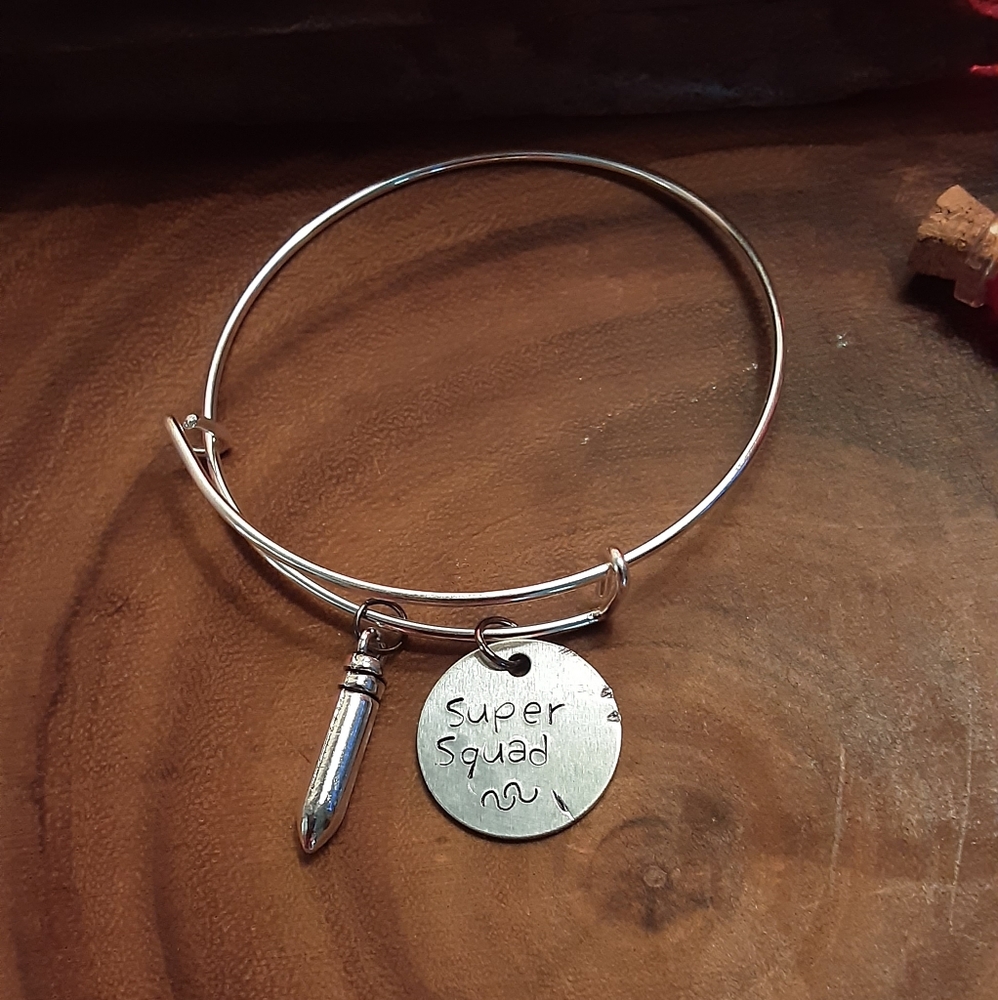 Super Squad tvd+ inspired Bangle Bracelet 2 charms silver vampire originals